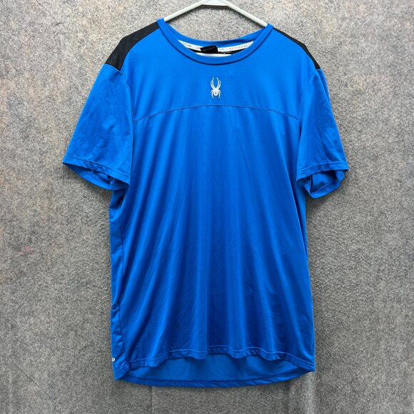 Spyder Active Shirt Men XL Blue Black Performance Athletic Short Sleeve Tee - Picture 1 of 11